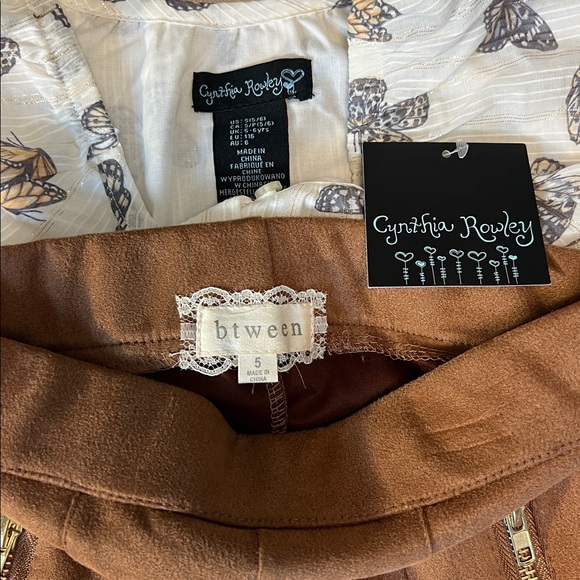 Cynthia Rowley Kids Size 5 Butterfly Print Top & Brown Suede-Like Pants Bundle - Picture 2 of 5
